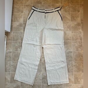 Nordstrom Women’s Khaki Trousers with Black Leather Trim